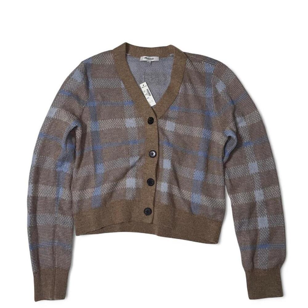 NWT Madewell Alpaca Wool Plaid Cropped Cardigan size S